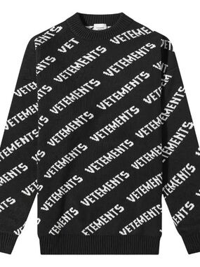 Vetements Black and White Allover Logo Crewneck Sweater Unisex